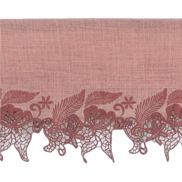 Embroidered Botanical Floral Lace Crochet-Edge Wrap Shawl Scarf - Picture 2 of 4